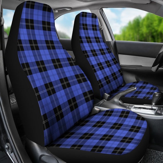 Blue And Black Plaid Car Seat Covers Fabric Scottish Tartan Cover For Vehicle Cat