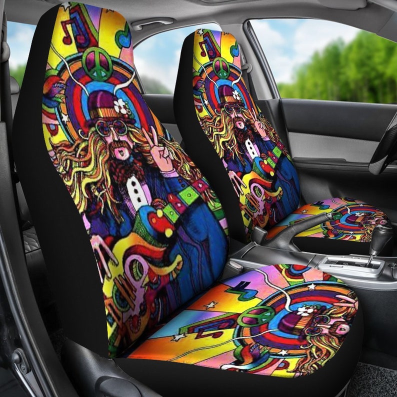Happy Hippie Blue Design Car Seat Covers Pair Cover For Vehicle Protector Bohemian Boho