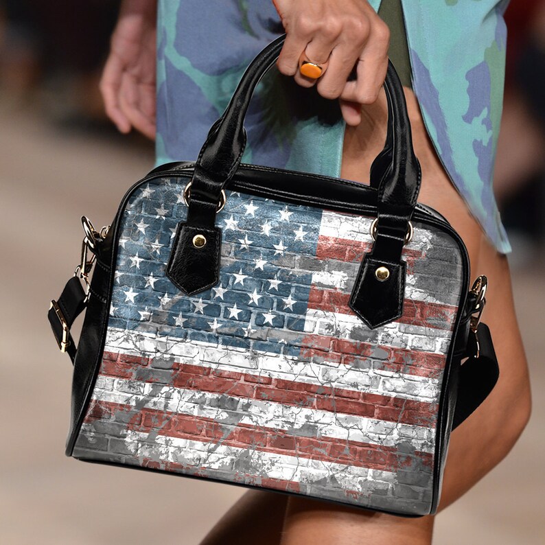 Handbag With Design Vegan Leather Purse Messenger Bag Women Womens Handbag Patriotic USA Flag Bag Shoulder Handbag