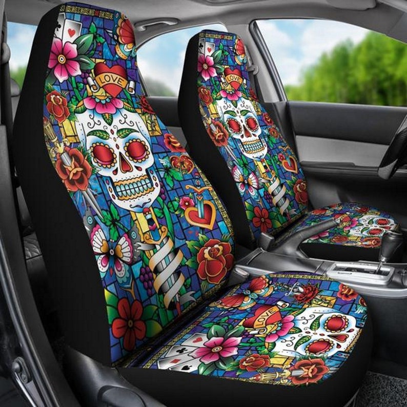 Sugar Skull Car Seat Covers Calavera Day Of The Dead - Sugar Skull Car Seat Covers Sugar Skull Car Seat Covers Calavera Day Of The Dead - Sugar Skull Car Seat Covers