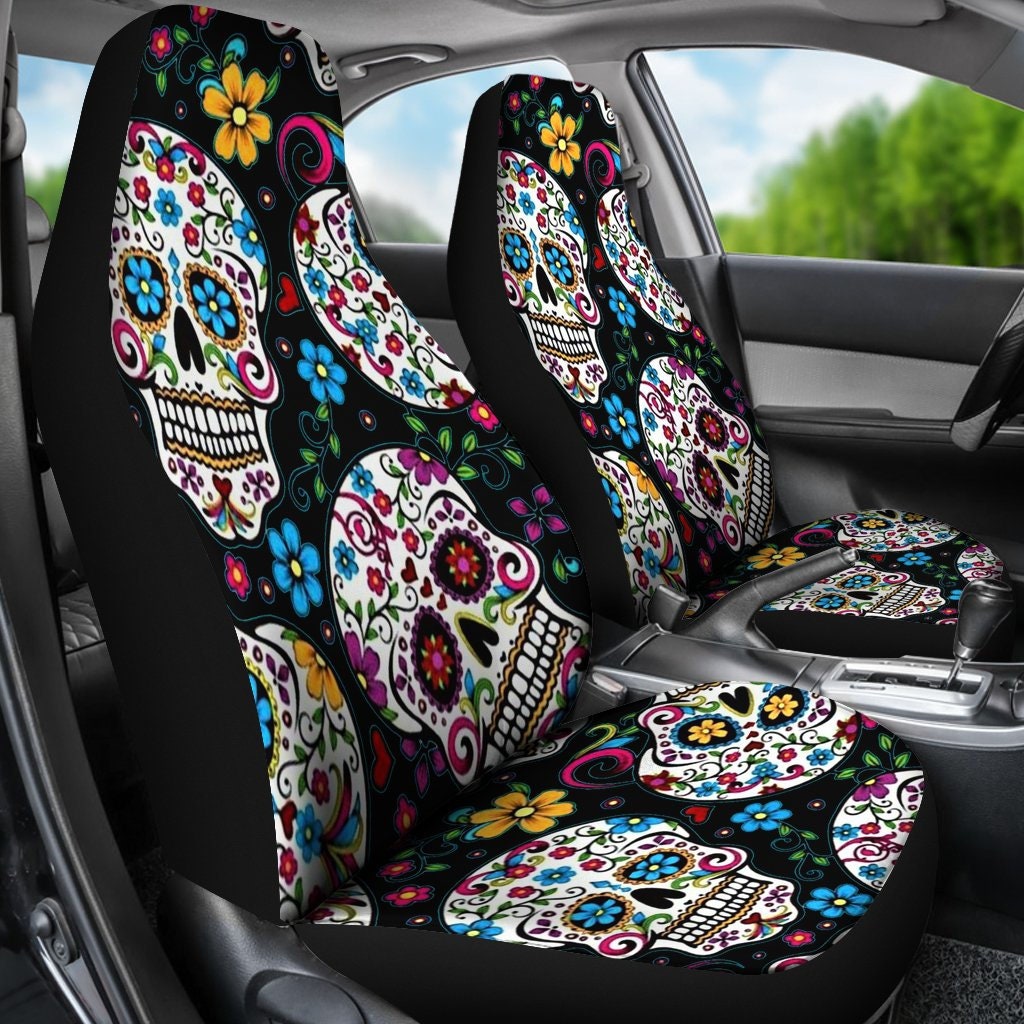 Sugar Skull Car Seat Covers Calavera Day Of The Dead Skulls Mexican Art All Souls Dia De Los Muertos S4