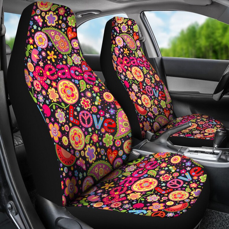 Peace Love Design Car Seat Covers Pair 2 Front Image 0