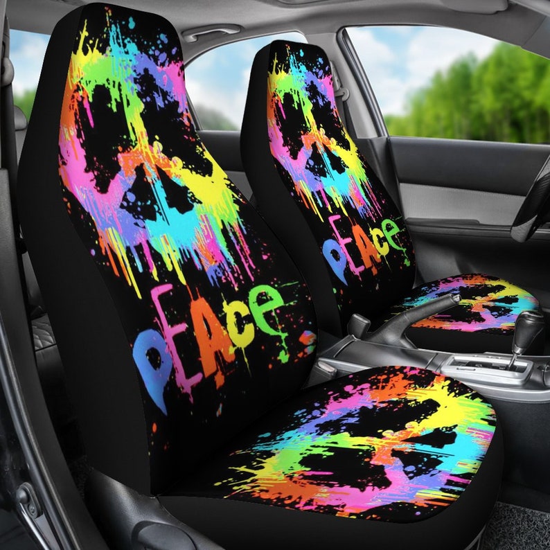 Peace Multi Blue Design Car Seat Covers Pairseat Cover For Image 0