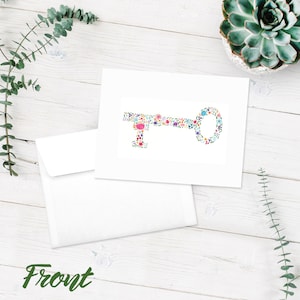 Skeleton Key Notecards - FREE SHIPPING | Blank Note Cards | 10-Pack Blank Greeting Cards | Real Estate Floral Watercolor Cards