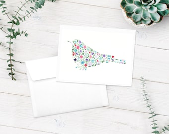 Bird Notecards - FREE SHIPPING | Blank Note Cards | 10-Pack Blank Greeting Cards | Bird Floral Watercolor Cards