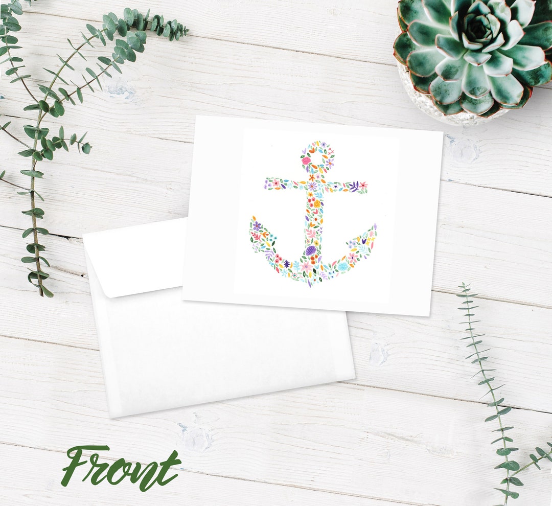 Anchor Notecards FREE SHIPPING Blank Note Cards 10pack Blank Greeting Cards Nautical Floral