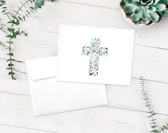 Notecards | Blank Note Cards | 10-Pack Greeting Cards | Cross Floral Notecards | Christian | Purple Flowers | FREE SHIPPING