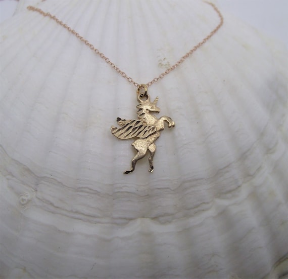 Vintage 10K gold flying unicorn pendant - image 1