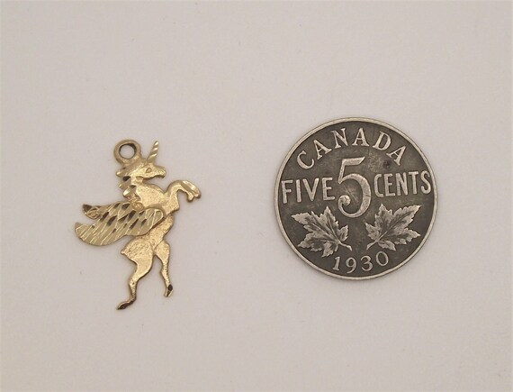 Vintage 10K gold flying unicorn pendant - image 3