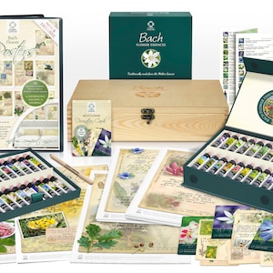 Kit complet d'essences de fleurs de Bach dans un coffret en bois. Boîte de remèdes pour praticiens. Coffret cadeau