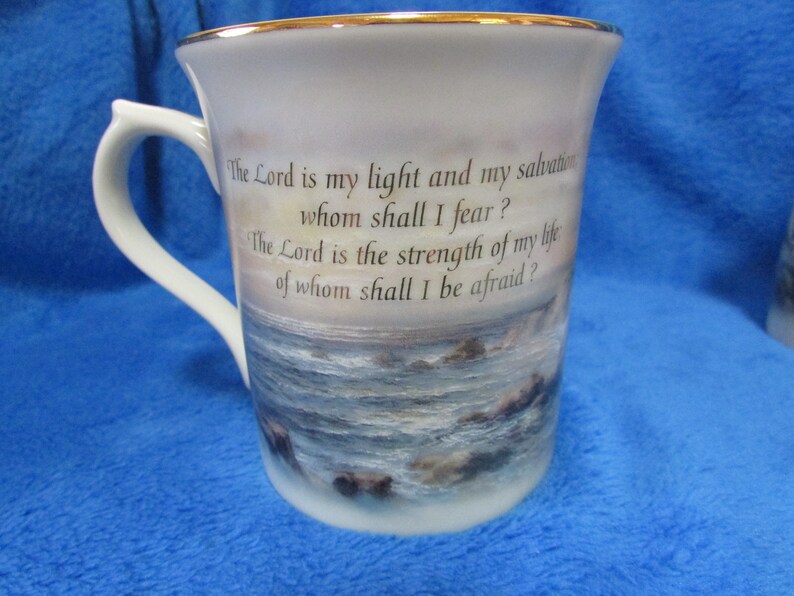 Vintage Lenox porcelain coffee mugs by Nicky Boehme Psalm 27_1, John 8_12 The light in the mist collection Set of two image 5