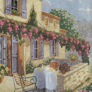 Mediterranean cafe flowers scenic Printed needlepoint tapestry Canvas Only collection d’art gobelin