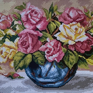 Roses Needlepoint Tapestry Canvas: Penelope Floral Design (16&quot;x12&quot;)