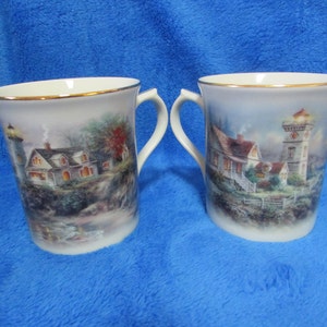 Vintage Lenox porcelain coffee mugs by Nicky Boehme Psalm 27_1, John 8_12 The light in the mist collection Set of two image 2