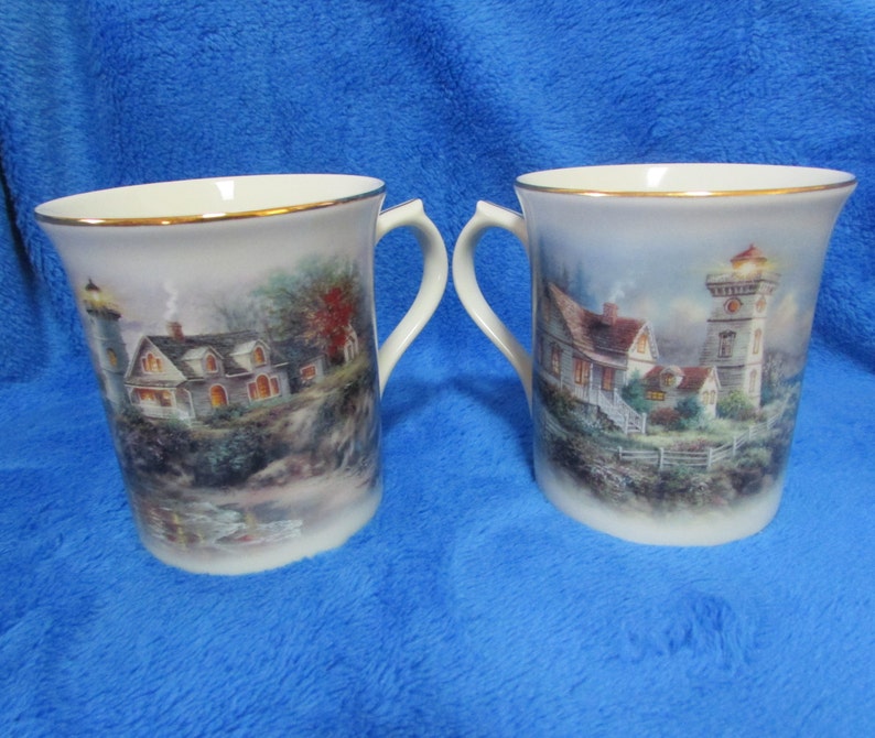 Vintage Lenox porcelain coffee mugs by Nicky Boehme Psalm 27_1, John 8_12 The light in the mist collection Set of two image 2