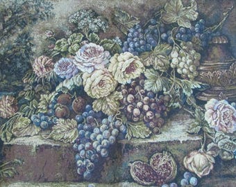 Vintage Still Life Tapestry: Flowers and Fruits, Made in Italy