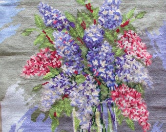 Completed needlepoint gobelin - Lilac flower - pillow cover or picture