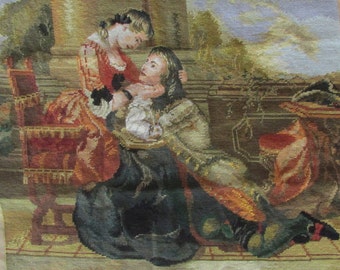 Completed needlepoint Tapestry victorian couple with petit stitch Value Buy