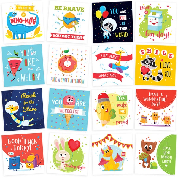 Lunch Box Notes for Kids - 60 Cute Inspirational and Motivational Thinking of You Cards for Boys & Girls Lunchbox