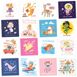 Notas para la lonchera para niños - 60 adorables tarjetas motivacionales e inspiradoras pensando en ti para niñas Lonchera