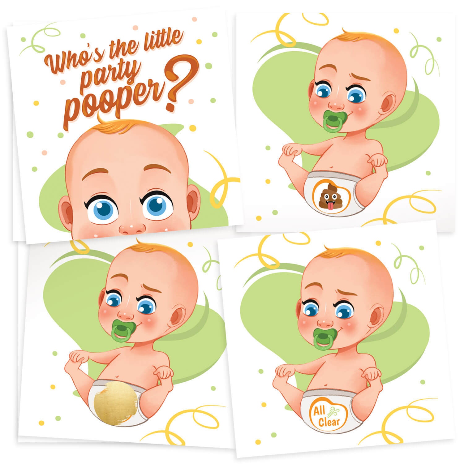 Funny Baby Shower Scratch off Game Diaper Raffle Tickets Emoji Lottery