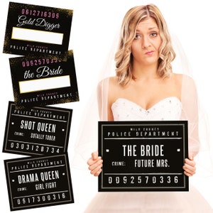 Bachelorette Party Mugshot Signs - 21 Reversible Photo Booth Prop Signs - 42 Variations