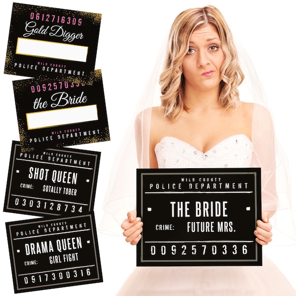 Bachelorette Party Mugshot Signs - 21 Reversible Photo Booth Prop Signs - 42 Variations