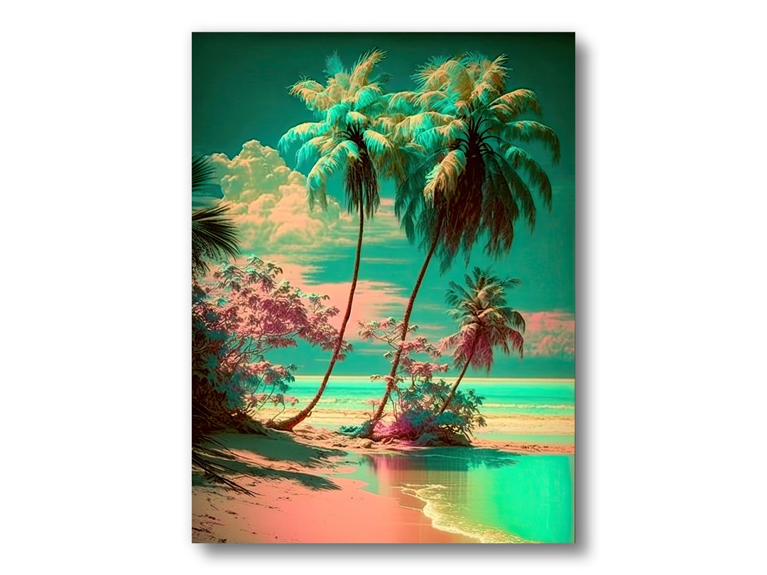 Beach Palms Wall Art Original Painting Print on Canvas, Tropical ...