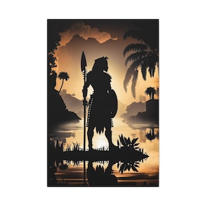 Afrikanischer Krieger Silhouette, Kunst, Abstrakte Malerei Druck auf Leinwand, Silhouette im Sonnenuntergang Landschaft, Home Décor Fine Art, Airbnb Interior Design-021