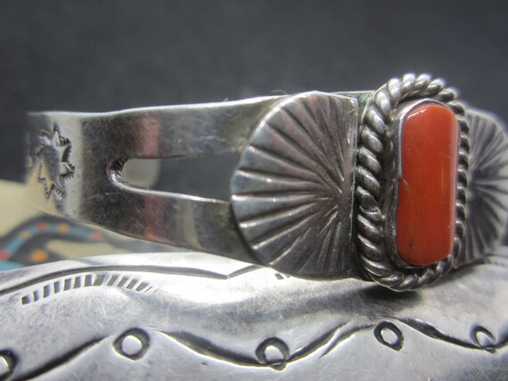 Vintage Navajo Sterling Silver Mediterranean Red … - image 2