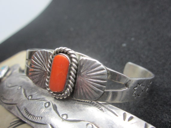 Vintage Navajo Sterling Silver Mediterranean Red … - image 3