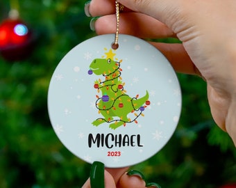 Boys First Dino Christmas Ceramic Ornament, First Christmas Dino Ornament Gift, Family Tree Keepsake gift, Christmas Dino