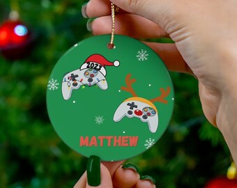 Gamer Ceramic Ornament, Boy Christmas Gift, Family Tree Keepsake, Holiday ornament gift