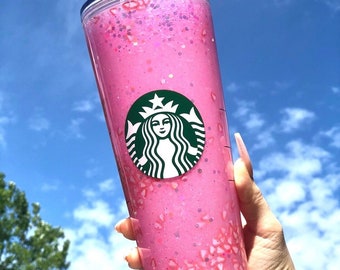 Starbucks Snowglobe New Pink drink Pink Tumbler  - Starbucks insulated glitter bling tumbler  24 oz 16 oz Free shipping Tumbler