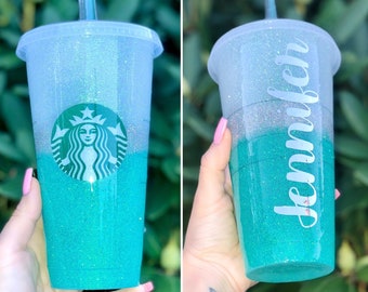 Starbucks Glitter Customized Ombre Cup Venti Cold Cup - Green Ombre Free shipping cold venti ombre glitter tumbler cup