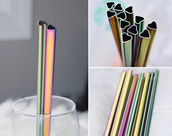 Regenbogen-Herz-Form-Metall-Strohhalme, Valentines-Strohhalme, wiederverwendbare Strohhalme