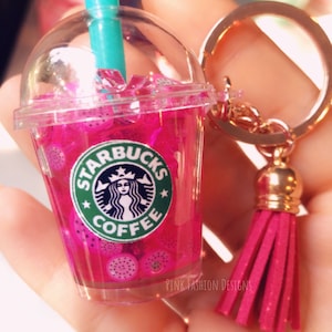 Iced Starbucks Dragonfruit Drink inspired keychain- Iced coffee keychain Free shipping DragonFruit drink lover gift keychain with tassel