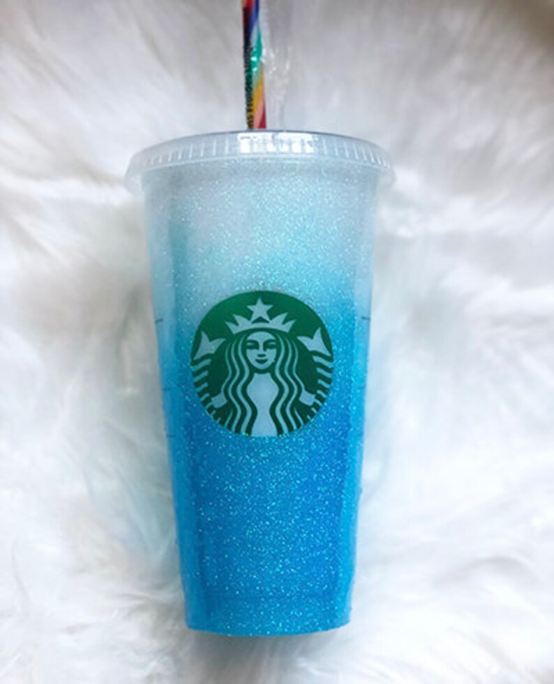 Starbucks Glitter Customized Cup Free Shipping Blue Ombre Etsy