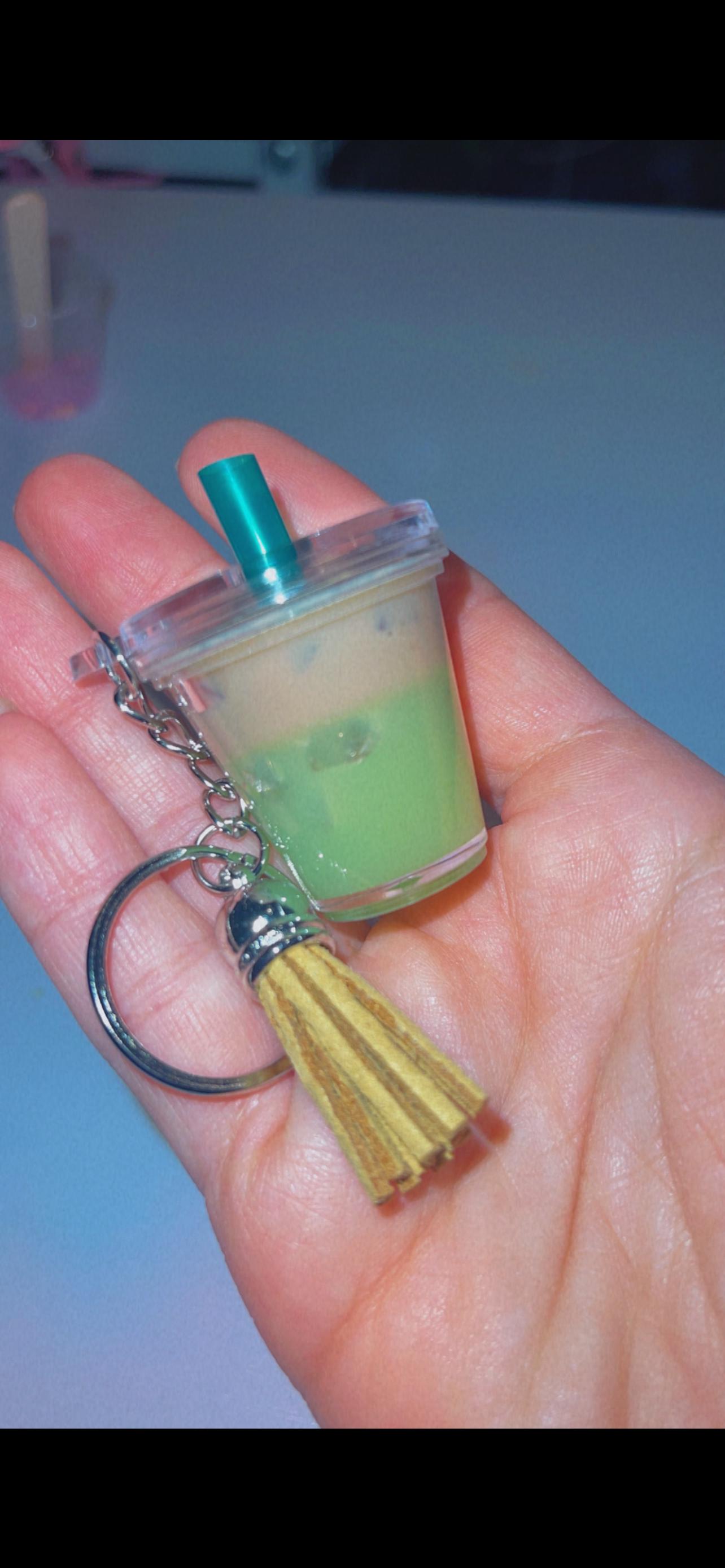 Iced Dubai Chocolate Drink Matcha Drink Inspired Keychain- Iced Matcha ...
