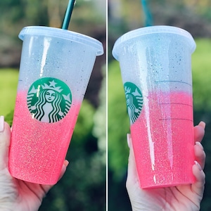 Starbucks Glitter Customized Cup - Custom Light Coral ombre