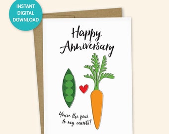 Peas & Carrots Anniversary PRINTABLE Greeting Card - 5x7 (A7) - Instant Digital Download