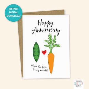 Biglietto d'auguri per l'anniversario di piselli e carote STAMPABILE - 5x7 (A7) - Download digitale istantaneo