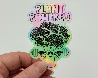 Plant Powered Broccoli Holographic Vinyl Sticker