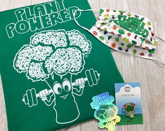 Plant Powered Merch Pack with t-shirt / mask / pin / sticker