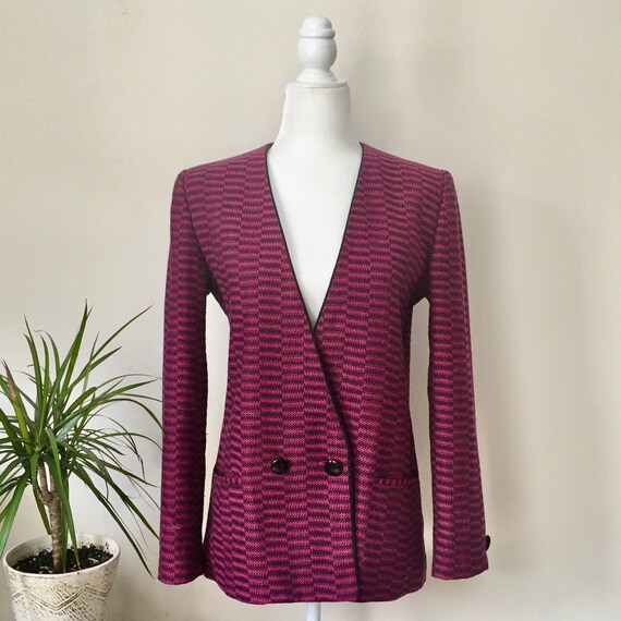 Vintage 80s / 90s Fuchsia Pink and Black Chevron P