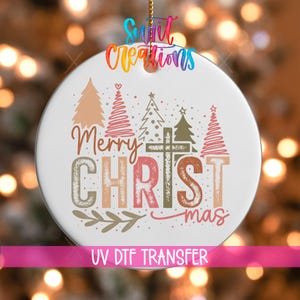 Rustic Christmas UV DTF Ornament Decal | Cross and Trees Holiday Wrap | Faith Inspired UVDTF | Merry Christmas Ornament Transfer | O-1173