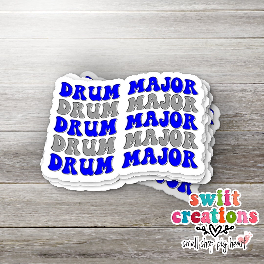 Drum Major Waterproof Vinyl Sticker With Laminate, Blue and Silver