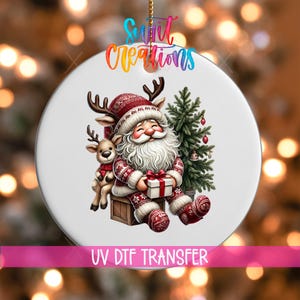 Santa with Reindeer Christmas UV DTF Ornament Decal | Christmas Ornament Wrap | Cozy Sweater Santa | Reindeer & Tree UVDTF Decal | O-1121