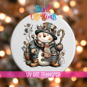 Adorno decorativo rústico vintage de muñeco de nieve UV DTF / O-1903