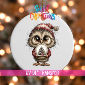 Woodland Owl Holding Snow Globe Christmas Ornament UV DTF Transfer Holiday Animal Winter Decor Gift | O-1881